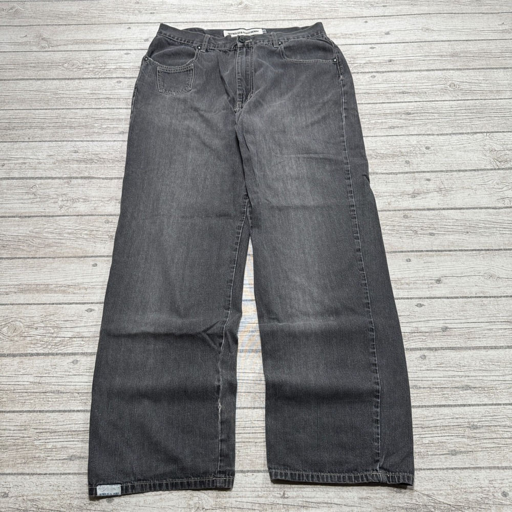 Vintage Reynolds & Perry Denim Jeans Men's 36x32 Black Wide Leg Baggy Streetwear